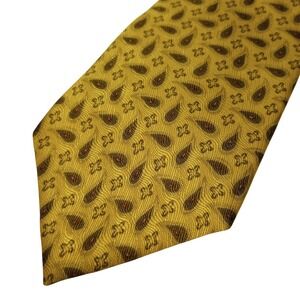 Van Heusen Mens Silk Tie Gold Bronze Paisley Geometric Pattern Classic Necktie